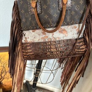 Authentic LV revamped cow hide/Gator Tan Tote with Fringe and Animal Print